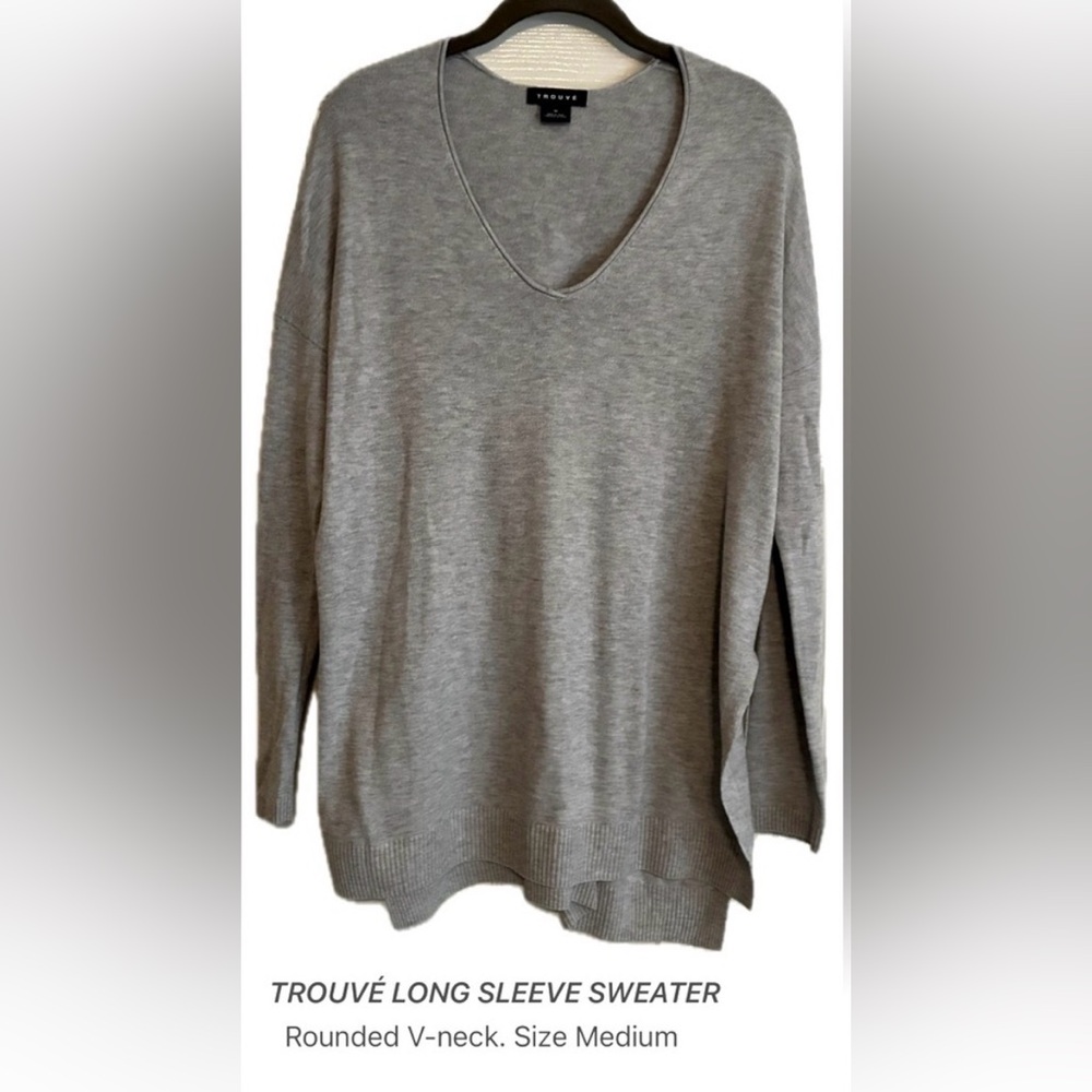 Trouvé Gray Long Sleeve Sweater Size Medium Casual Comfy Preppy